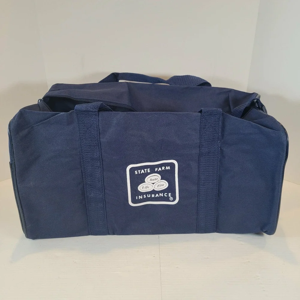 Vintage State Farm Insurance‎ Navy Blue Canvas Duffle Travel Gym Bag